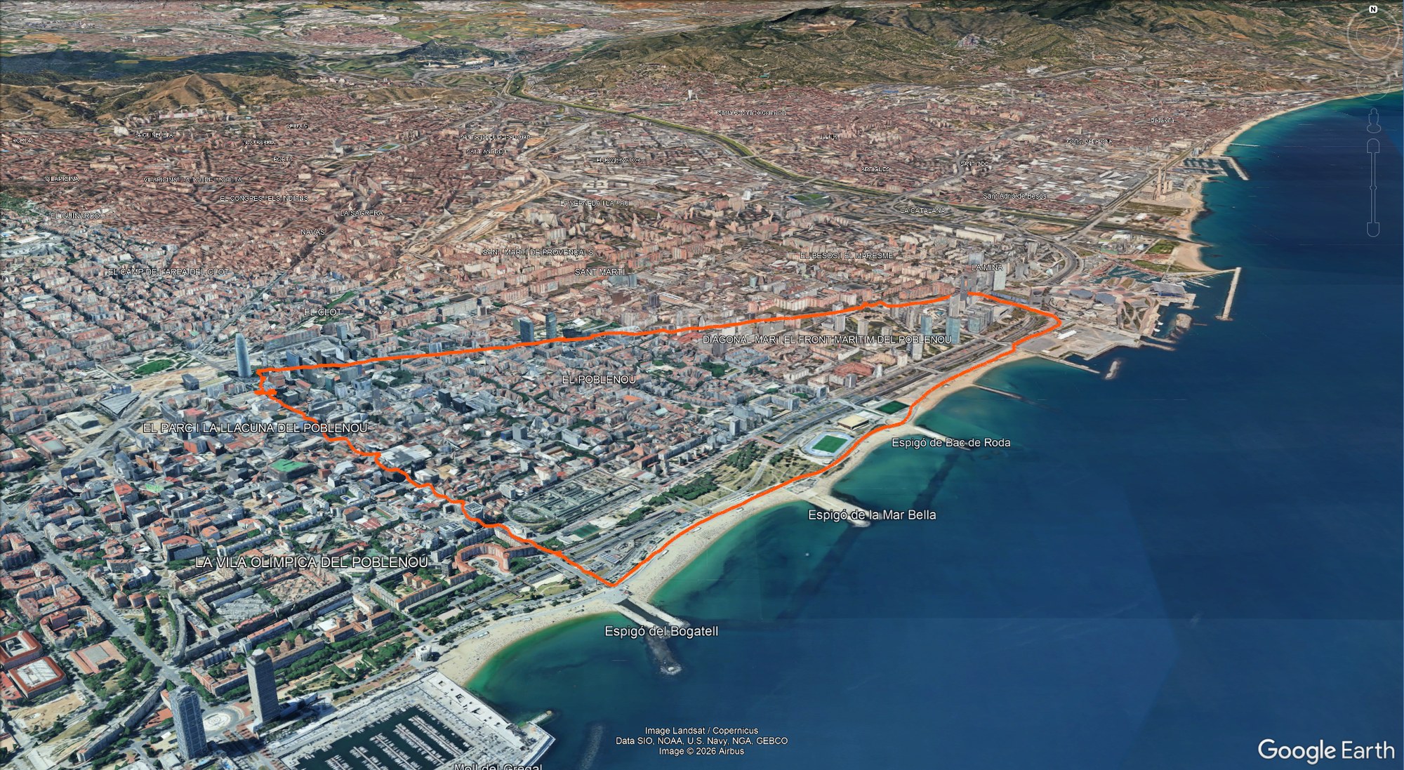 Route map for Barcelona, Spain - March 21, 2025